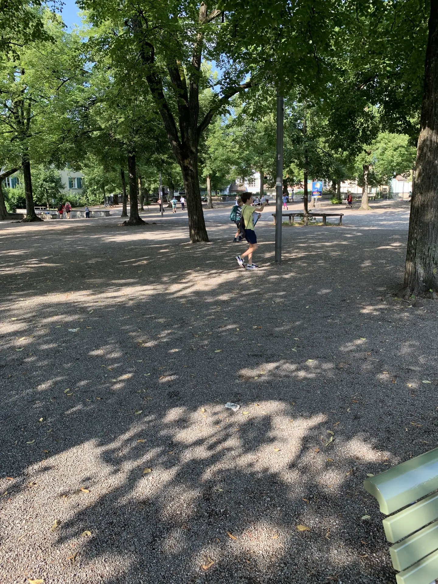 Wie viele Linden­bäume gibt es auf dem Linden­hof? Auch wenn es für den Wett­be­werb nicht nötig ge­we­sen wäre, zäh­len die Kin­der die Bäume.